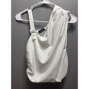 Milk & Honey White One Shoulder Draped Buckle Strap Top Medium Asymmetrical